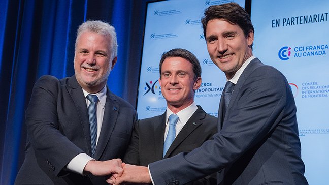 Manuel Valls, Justin  Trudeau, Philippe Couillard
