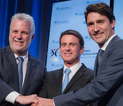 Manuel Valls, Justin  Trudeau, Philippe Couillard
